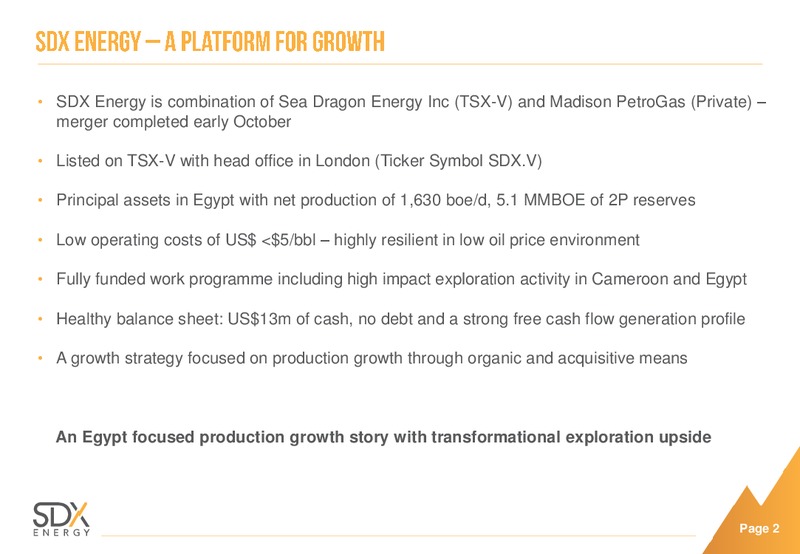 Investor Presentation – SDX Energy, Inc – slide 2