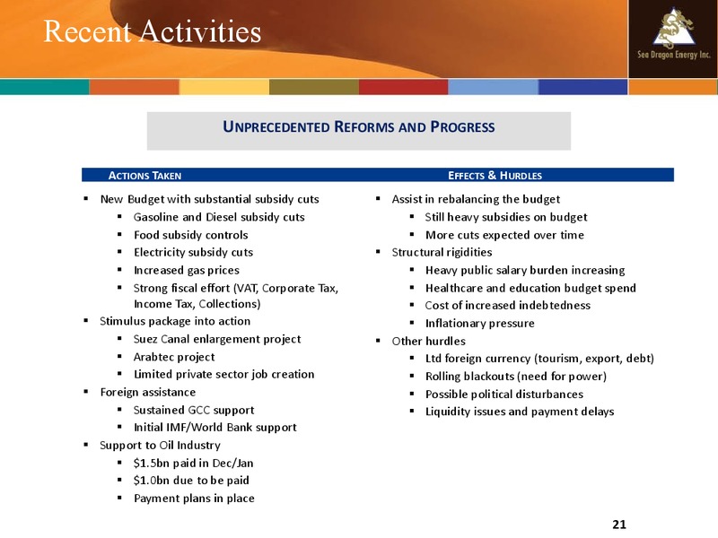 Company Update – Sea Dragon Energy Inc. – slide 21