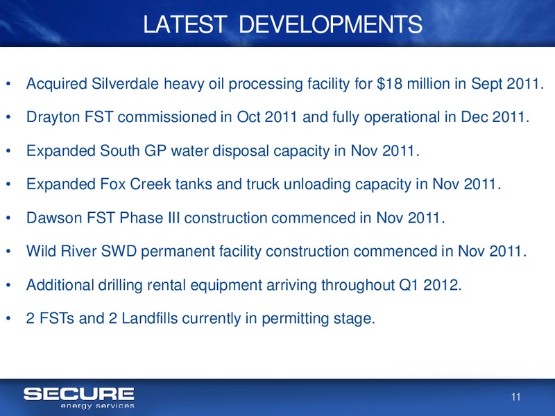 CIBC WHISTLER CONFERENCE – Secure Energy Services – slide 11