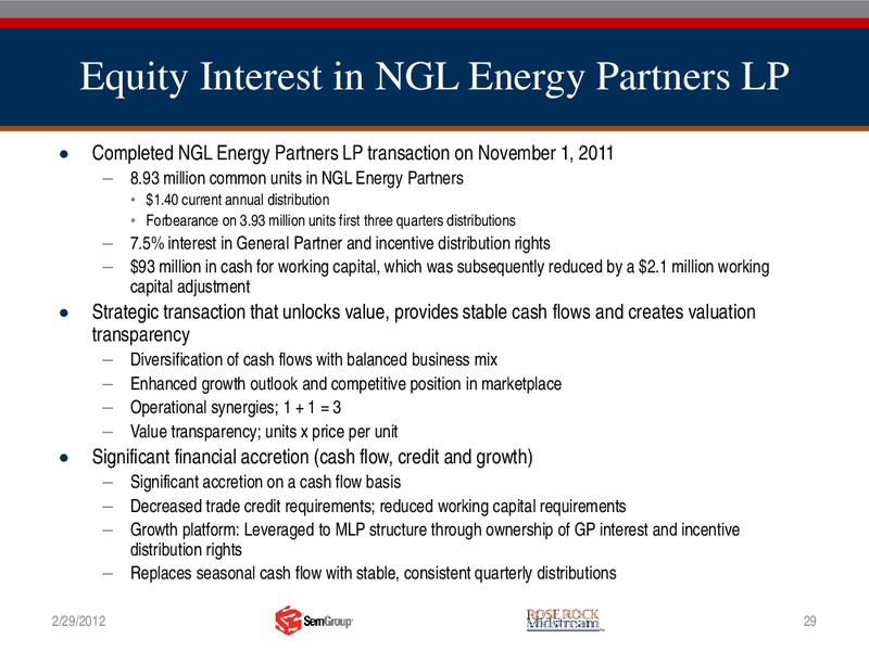 FOURTH QUARTER 2011 FINANCIAL AND OPERATING REPORT – Semgroup Corporation – slide 28