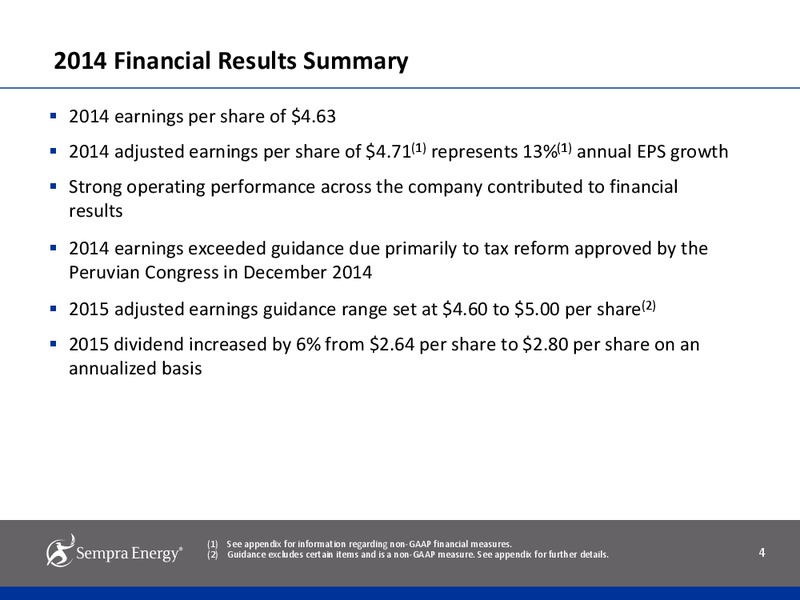 2014 Earnings Results – Sempra Energy – slide 3
