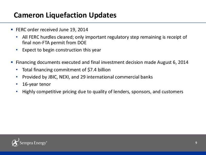 SECOND QUARTER 2014 EARNINGS RESULTS – Sempra Energy – slide 8