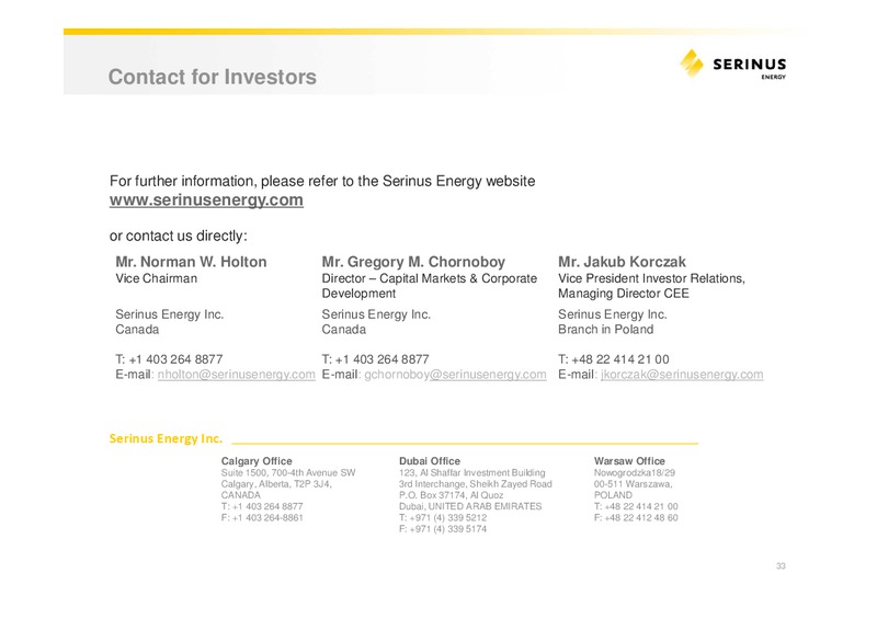 INVESTOR PRESENTATION – Serinus Energy Inc. – slide 31