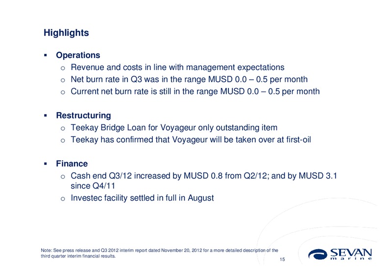 Q3 2012 EARNINGS CALL – Sevan Marine – slide 15