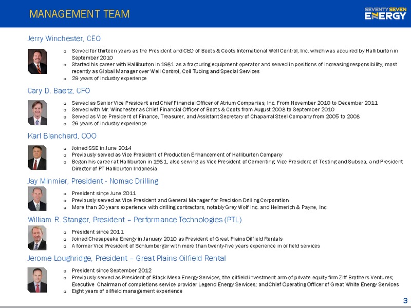 INVESTOR PRESENTATION – Seventy Seven Energy Inc. – slide 2