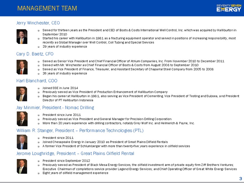 INVESTOR PRESENTATION – Seventy Seven Energy Inc. – slide 2