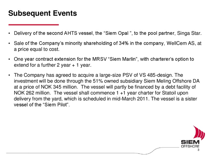 Q4 2010 EARNINGS CALL – Siem Offshore – slide 3