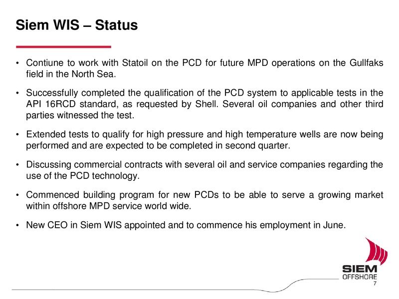 Q1 2011 EARNINGS CALL – Siem Offshore – slide 7