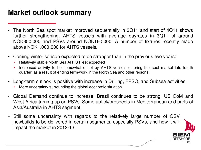 Q3 2011 EARNINGS CALL – Siem Offshore – slide 23