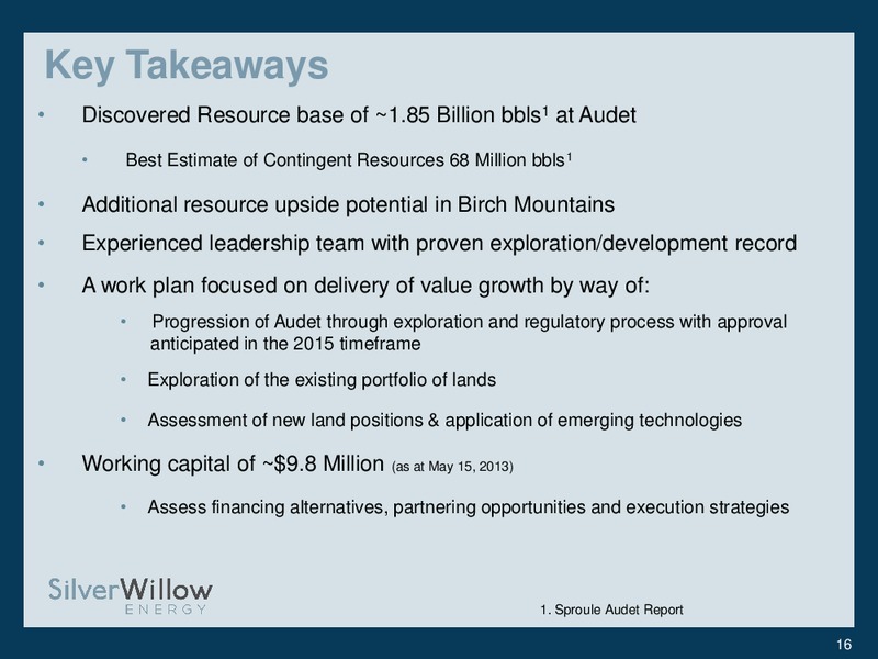ENERGY CONFERENCE – Silverwillow Energy Corporation – slide 14