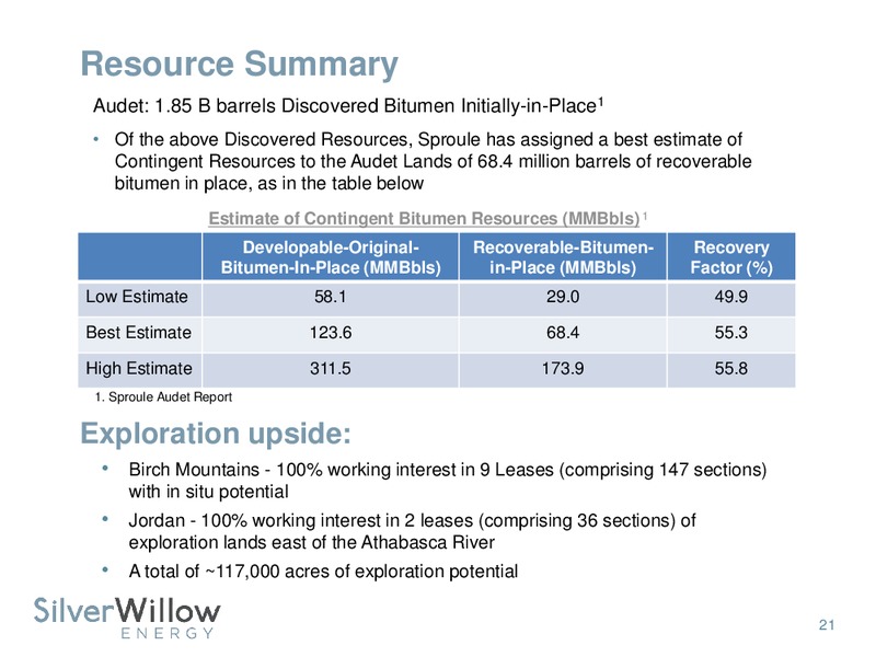 ENERGY CONFERENCE – Silverwillow Energy Corporation – slide 19
