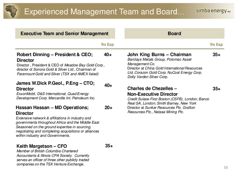 Portfolio Highlights – Simba Energy – slide 16