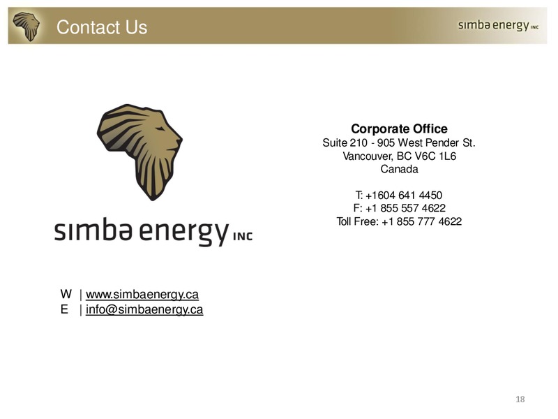Portfolio Highlights – Simba Energy – slide 18