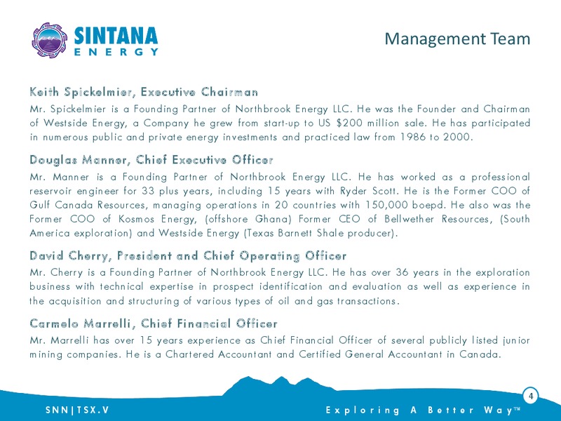Investor Presentation – Sintana Energy Inc – slide 4