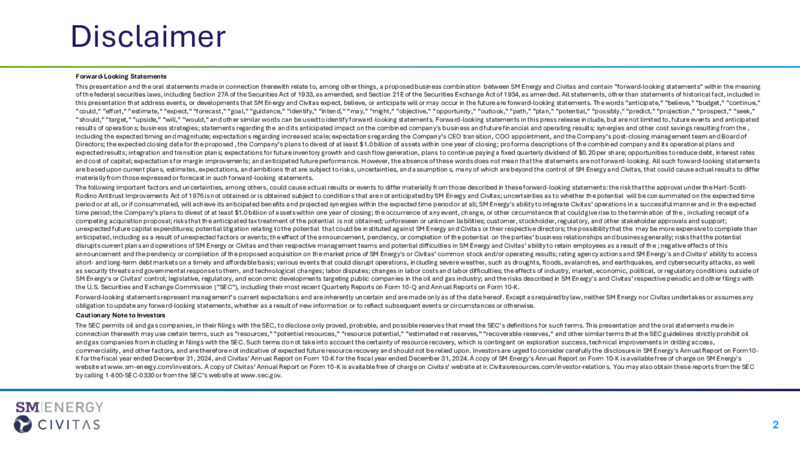SM Acquires Civitas Energy – SM Energy Company – slide 2