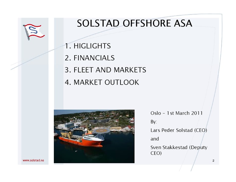 MARCH 2011 CORPORATE PRESENTATION – Solstad Offshore Asa – slide 2