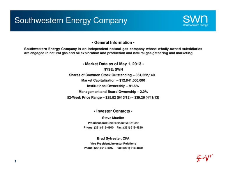 Investor Update – Southwestern Energy Co. – slide 2