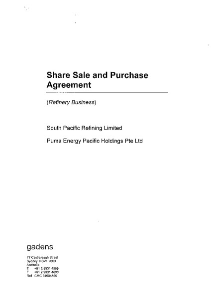 SHARE SALE AND PURCHASE AGREEMENT – South Pacific Refining Limited – slide 1