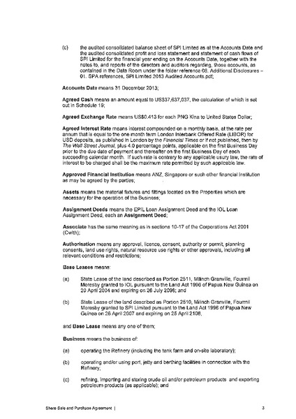 SHARE SALE AND PURCHASE AGREEMENT – South Pacific Refining Limited – slide 6