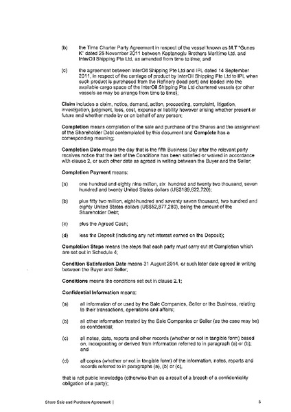 SHARE SALE AND PURCHASE AGREEMENT – South Pacific Refining Limited – slide 8