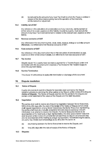 SHARE SALE AND PURCHASE AGREEMENT – South Pacific Refining Limited – slide 47