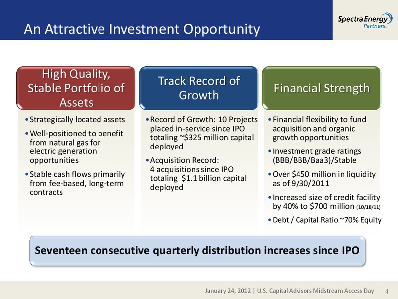 US CAPITAL ADVISORS MIDSTREAM ACCESS DAY – Spectra Energy Partners, Lp – slide 4