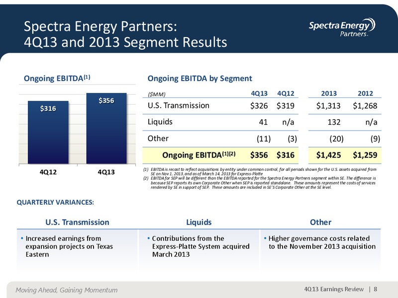 Q4 2013 EARNINGS CALL – Spectra Energy Partners, Lp – slide 8