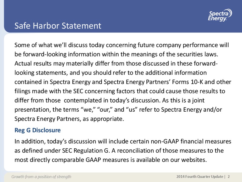 2014 FOURTH QUARTER EARNINGS UPDATE – Spectra Energy Partners, Lp – slide 2