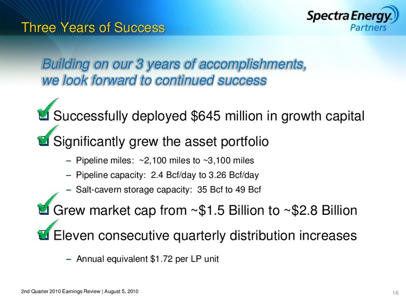 2ND QUARTER 2010 EARNINGS REVIEW – Spectra Energy Partners, Lp – slide 16