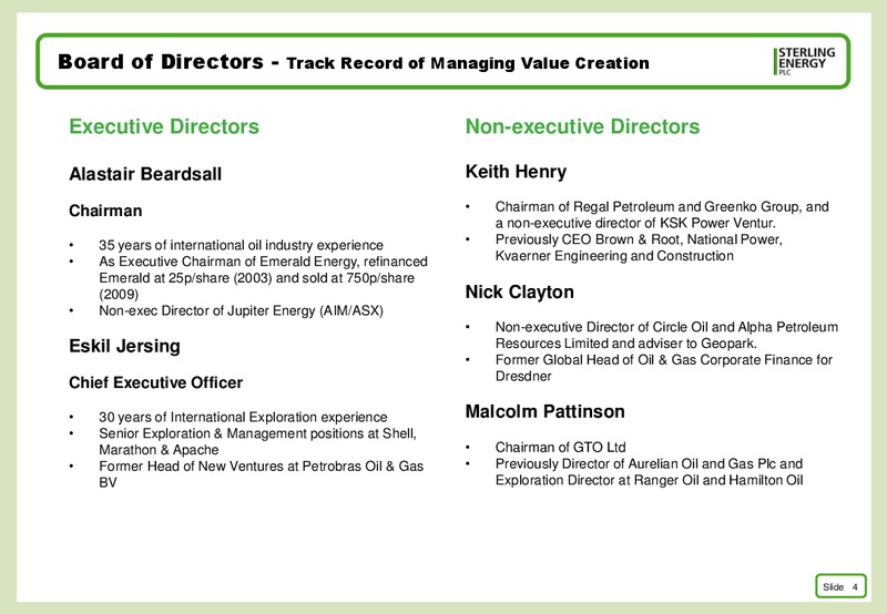 CORPORATE PRESENTATION INCLUDING 2014 RESULTS – Sterling Energy – slide 3