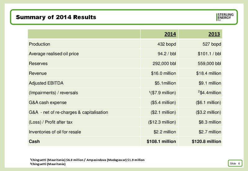 CORPORATE PRESENTATION INCLUDING 2014 RESULTS – Sterling Energy – slide 5