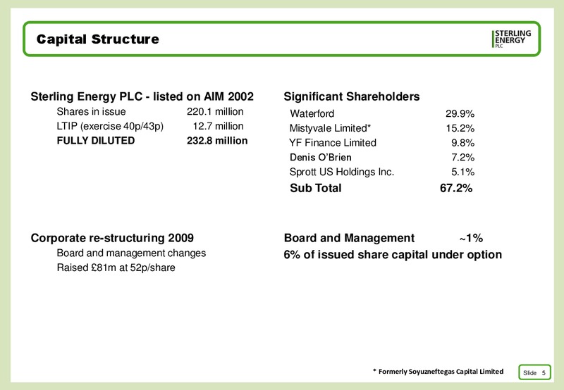 APRIL 2015 CORPORATE PRESENTATION – Sterling Energy – slide 4