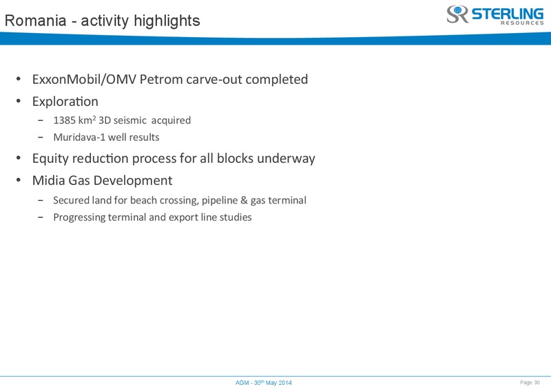AGM – Sterling Resources Ltd. – slide 30