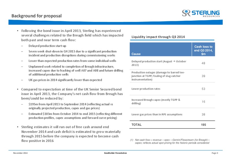 BONDHOLDER PRESENTATION – Sterling Resources Ltd. – slide 3