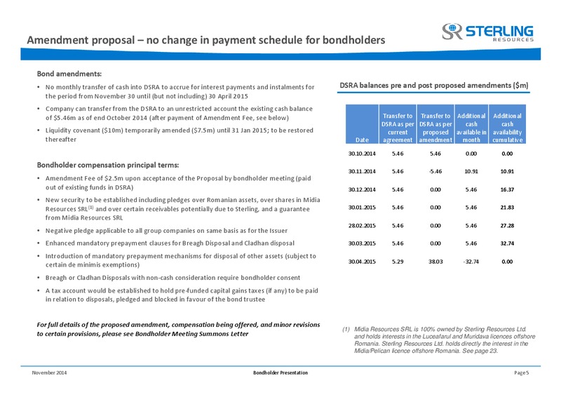BONDHOLDER PRESENTATION – Sterling Resources Ltd. – slide 5
