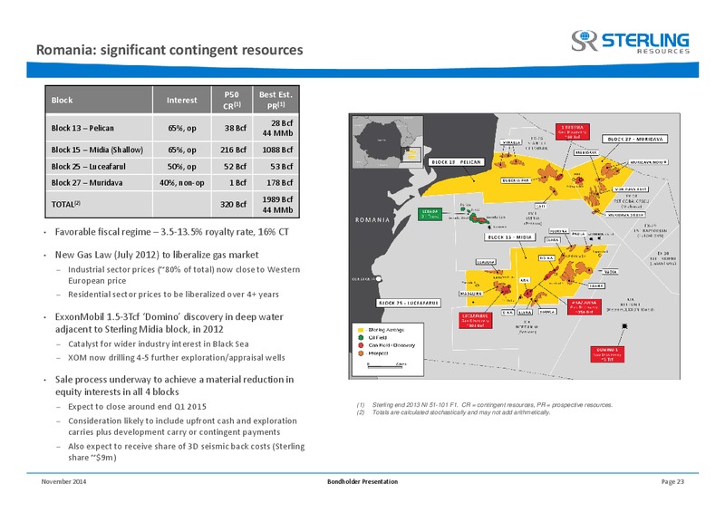 BONDHOLDER PRESENTATION – Sterling Resources Ltd. – slide 23