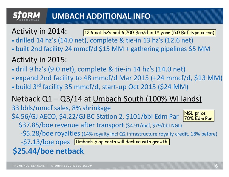November 2014 Update – Storm Resources Ltd. – slide 16