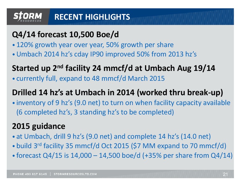November 2014 Update – Storm Resources Ltd. – slide 21