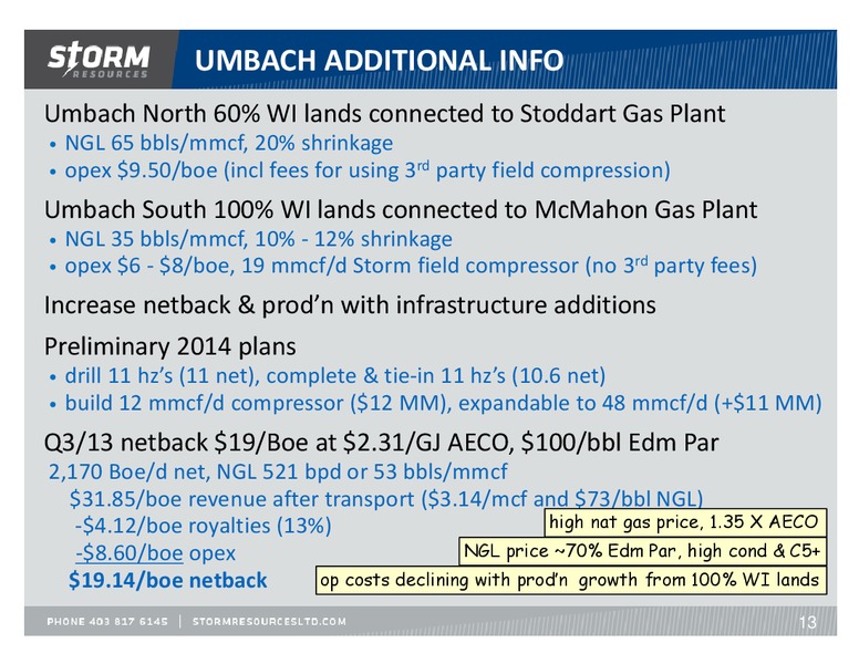 FIRSTENERGY SOCIETE GENERALE ANNUAL ENERGYGROWTH CONFERENCE – Storm Resources Ltd. – slide 13
