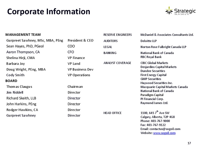 Corporate Presentation – Strategic Oil & Gas Ltd. – slide 16