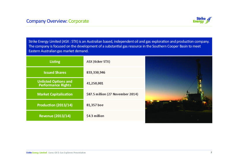 Investor Presentation – Strike Energy Ltd – slide 2