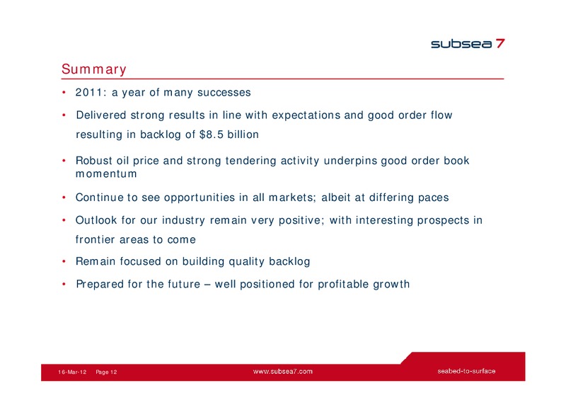 Q4 2011 EARNINGS CALL – Subsea 7 Sa – slide 11