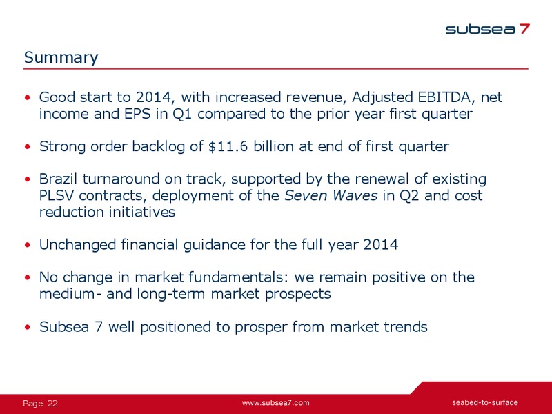 2014 Citi Global Energy & Utilities Conference – Subsea 7 Sa – slide 22