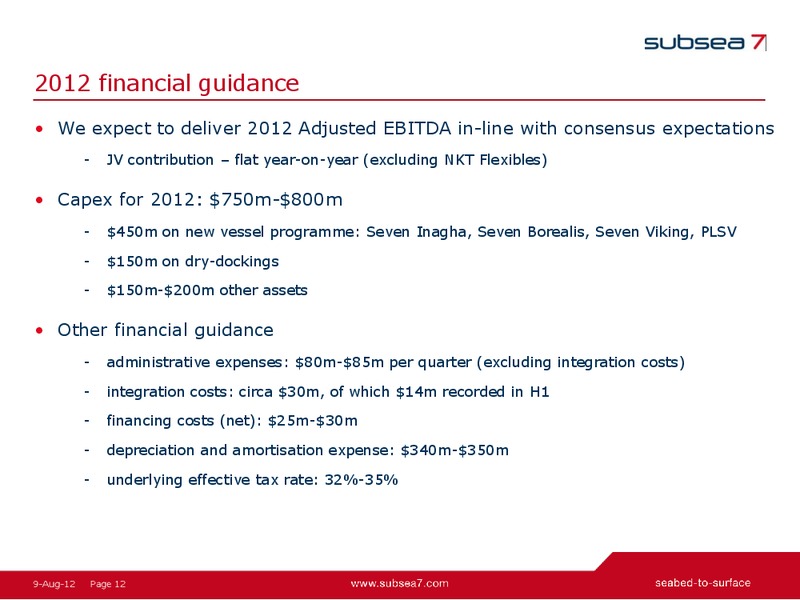 Q2 2012 EARNINGS CALL – Subsea 7 Sa – slide 11