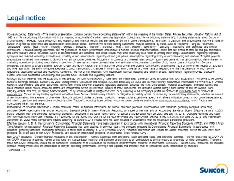 BARCLAYS CAPITAL CEO ENERGY POWER CONFERENCE – Suncor Energy Inc. – slide 17