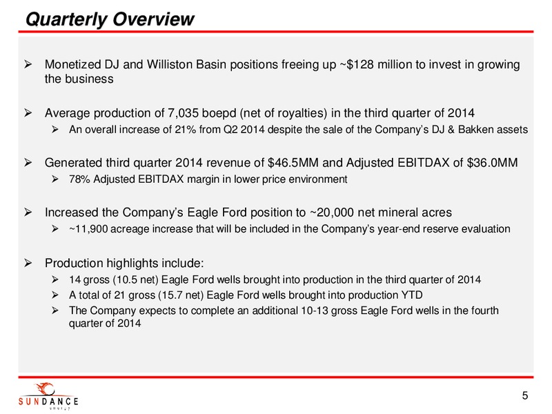 Q3 Earnings Conference Call – Sundance Energy Australia Limited – slide 3