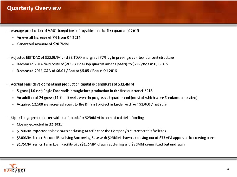 Q1 2015 EARNINGS PRESENTATION – Sundance Energy Australia Limited – slide 3