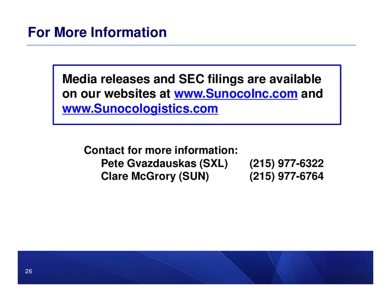 2Q 2012 EARNINGS CALL – Sunoco Logistics Partners L.P. – slide 25