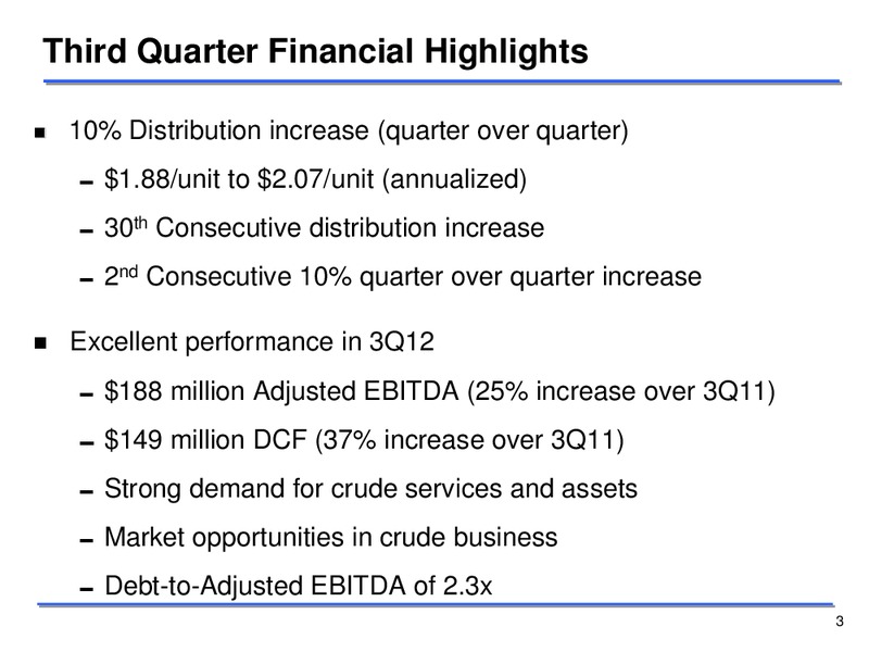 Q3 2012 EARNINGS CALL – Sunoco Logistics Partners L.P. – slide 3