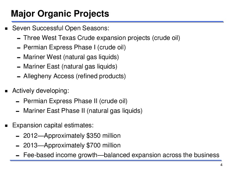 Q3 2012 EARNINGS CALL – Sunoco Logistics Partners L.P. – slide 4